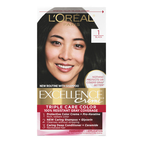 L'Oreal Creme Permanent Triple Care Hair Color, 1 Black