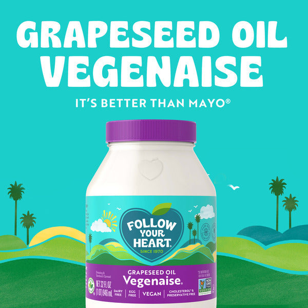 Follow Your Heart Vegenaise Dressing and Sandwich Spread, Grapeseed Oil, Dairy Free, Egg Free Mayo, Sandwich Spread for a Creamy, Tasty Vegan Condiment, 32 FL OZ Jar