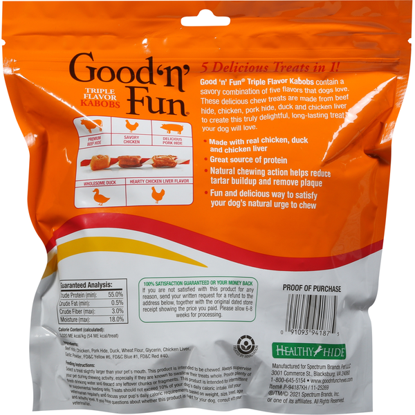 Good 'n' Fun Dog Snacks, Kabobs, Triple Flavor