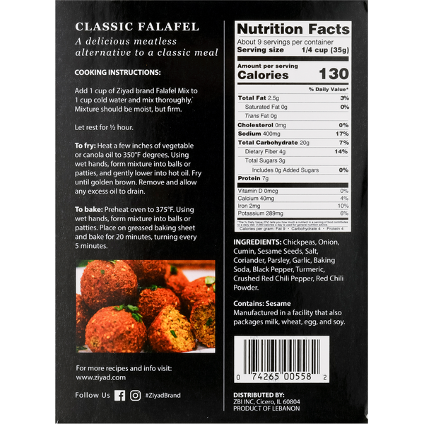 Ziyad Falafel Mix, Premium, Vegetable Burger