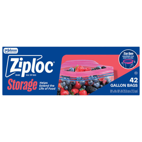 Ziploc® Gallon Storage Bags, Stay Open Design, Easy to Fill