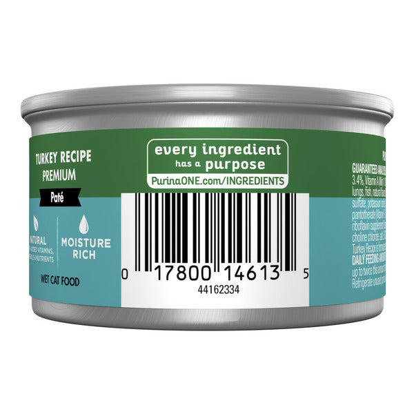 Purina ONE Natural, High Protein, Grain Free Wet Cat Food Pate, Turkey Recipe