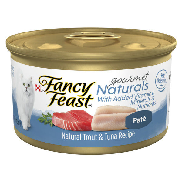 Purina Fancy Feast Grain Free Wet Cat Food Pate Gourmet Naturals Trout and Tuna Recipe