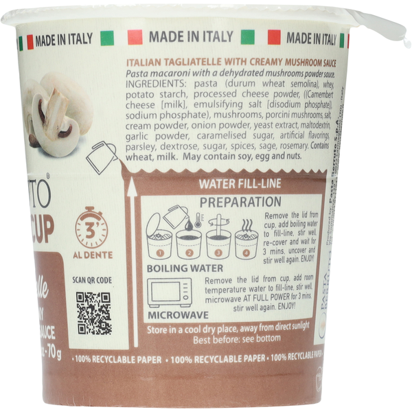 Berruto Italian Tagliatelle with Creamy Mushroom Sauce Pasta Cup