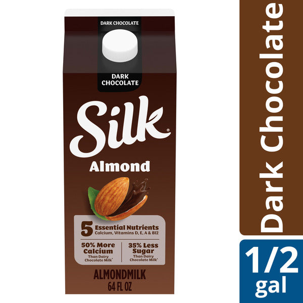 Silk Almond Milk, Dark Chocolate, Dairy Free, Gluten Free, Seriously Creamy Vegan Plant Based Milk with 5 Essential Nutrients, 64 fl oz Half Gallon