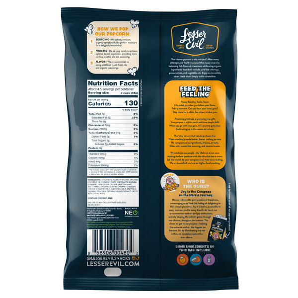 LesserEvil Organic Popcorn, Real Organic Cheddar