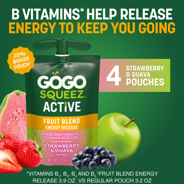 GoGo Squeez Active Energy No Sugar Added Tropical Fruit Blend Pouches, 3.9 oz (4 Pack)