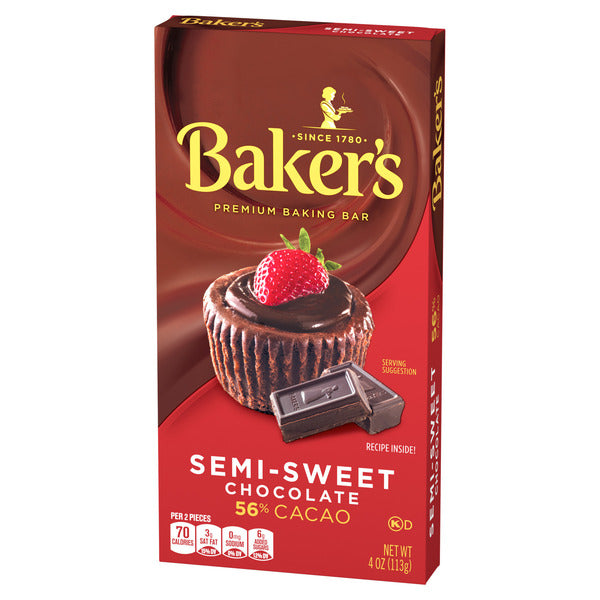 Baker's Semi-Sweet Chocolate Premium Baking Bar with 56% Cacao