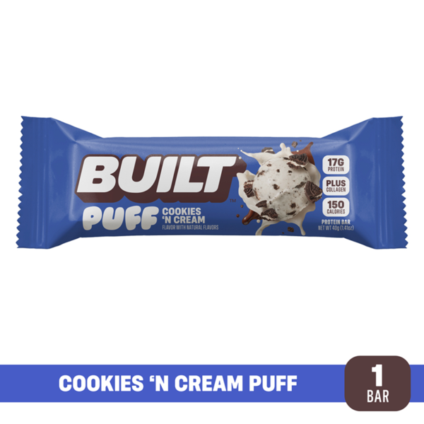 BUILT Puff Protein Bar, Cookies 'N Cream, Single Puff Bar