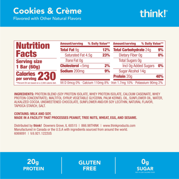 think! High Protein Cookies and Creme Bar