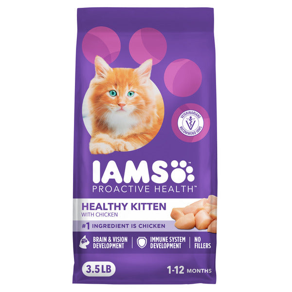IAMS PROACTIVE HEALTH Healthy Kitten Dry Cat Food with Chicken Cat Kibble, 3.5 lb. Bag