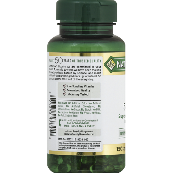 Nature's Bounty Vitamin D3, 50 mcg, Rapid Release Softgels