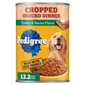 Pedigree Chopped Ground Dinner Adult Soft Wet Dog Food Turkey & Bacon Flavor, (12) 13.2 oz. Cans