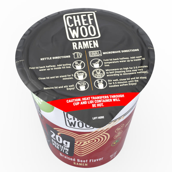 Chef Woo  Braised Beef Ramen Cup Noodle, 20g Protein