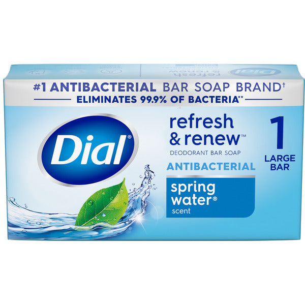 Dial Antibacterial Bar Soap, Refresh & Renew, Spring Water, 4 oz, 1 Bars