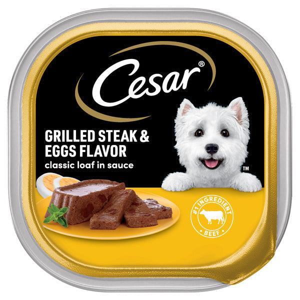 Cesar Loaf in Sauce Adult Wet Dog Food Grilled Steak & Eggs Flavor, 3.5 oz. Tray