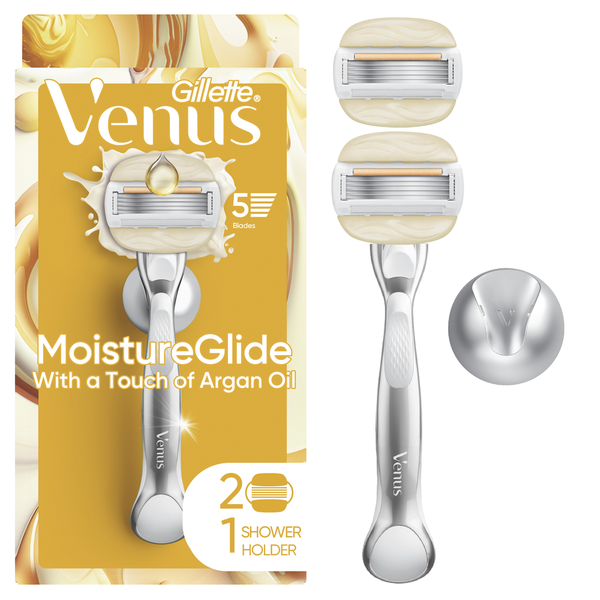 Venus Moisture glide Women's Razor Handle, 2 Blade Refills + Shower Holder