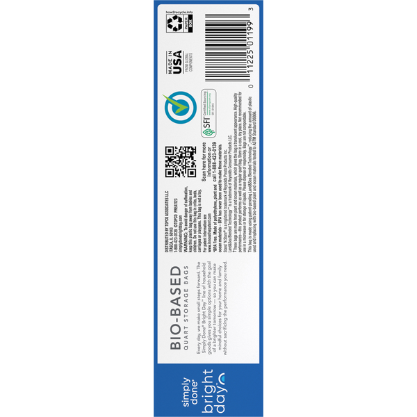 Simply Done Storage Bags, Stand 'N Store, Double Zipper, Bio-Based, Quart