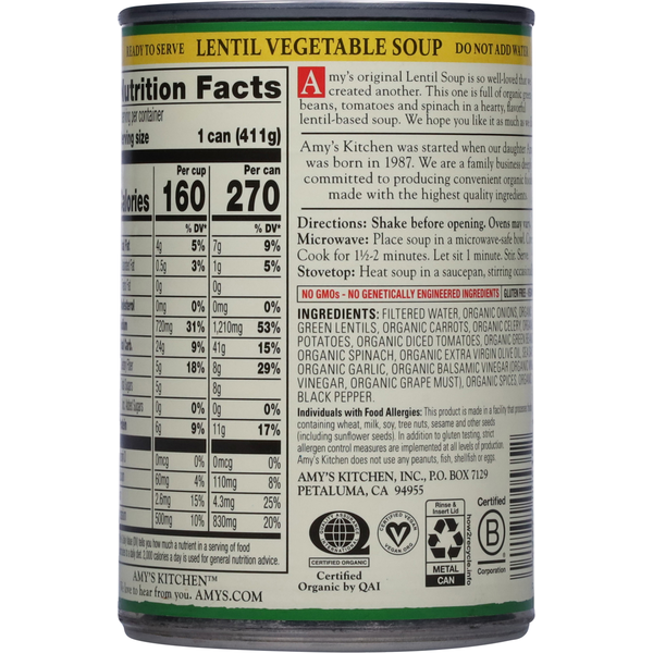 Amy's Kitchen Organic Lentil Vegetable Soup