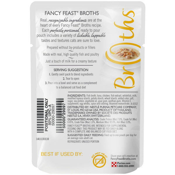 Purina Fancy Feast Lickable Wet Cat Food Broth Topper, Creamy With Tuna, Chicken, and Whitefish