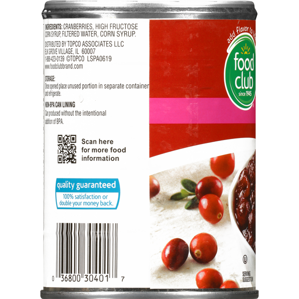Food Club Cranberry Sauce, Whole Berry