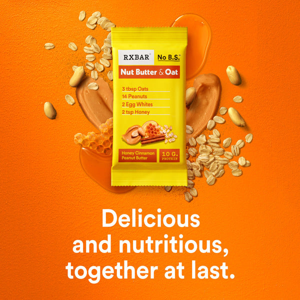 RXBAR Nut Butter and Oat Honey Cinnamon Peanut Butter Protein Bars, Protein Snacks, 5 Count