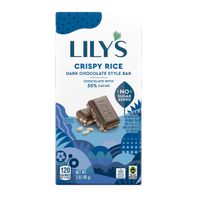 LILY'S Crispy Rice Dark Chocolate Style No Sugar Added, Sweets Bar, 3 oz