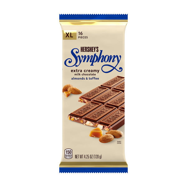 Hershey's SYMPHONY Milk Chocolate, Almonds and Toffee XL, Candy Bar, 4.25 oz (16 Pieces)