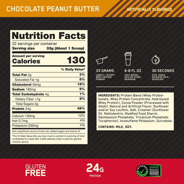 Optimum Nutrition Gold Standard 100% Whey Protein Chocolate Peanut Butter