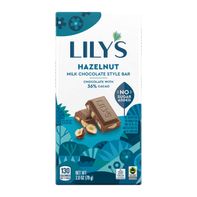 LILY'S Hazelnut Milk Chocolate Style No Sugar Added, Sweets Bar, 2.8 oz