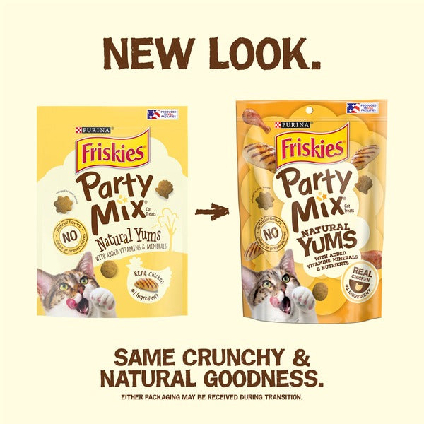 Purina Friskies Natural Cat Treats, Party Mix Natural Yums With Real Chicken & Vitamins, Minerals & Nutrients