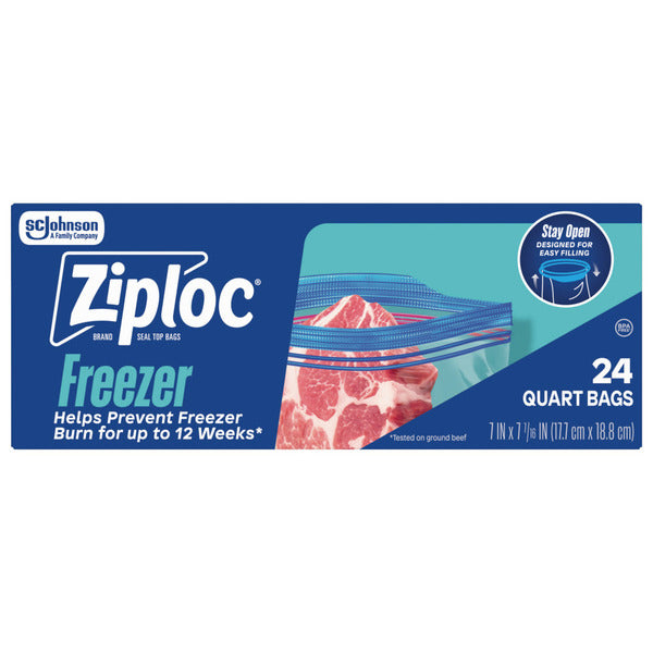 Ziploc Quart Freezer Storage Bags, Stay Open Design, Easy to Fill