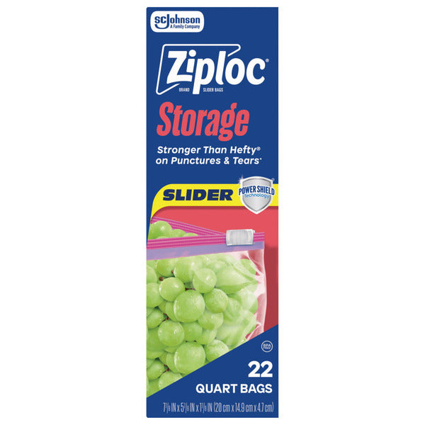 Ziploc Storage Slider Quart Bags, Power Shield™ Technology, Expandable Bottom