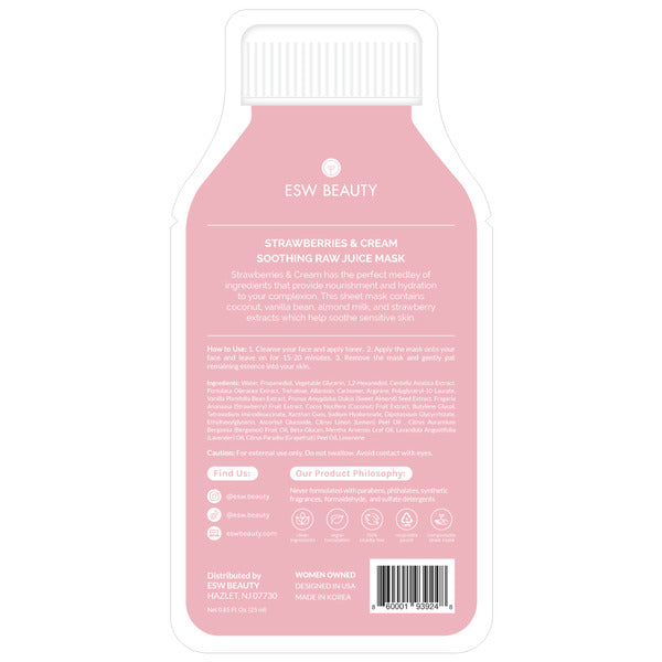 ESW Beauty Strawberries & Cream, Soothing, Raw Juice Cleanse Sheet Mask