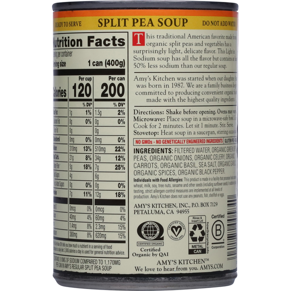 Amy's Kitchen Organic Low Fat Split Pea Soups