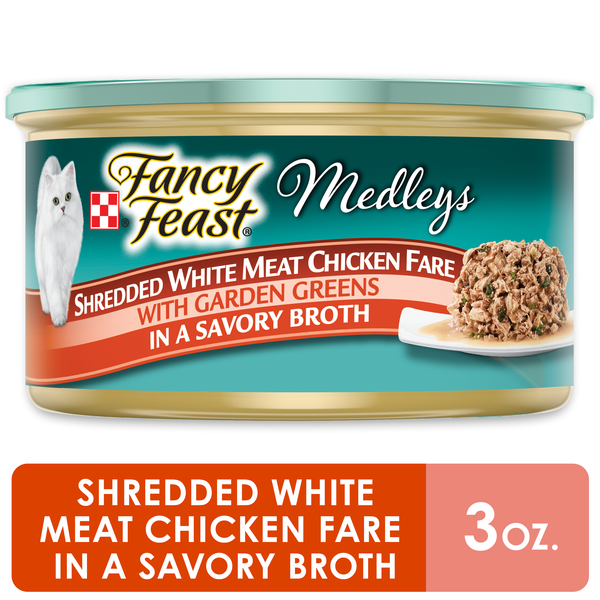 Purina Fancy Feast Broth Wet Cat Food, Medleys Shredded White Meat Chicken Fare With Garden Greens