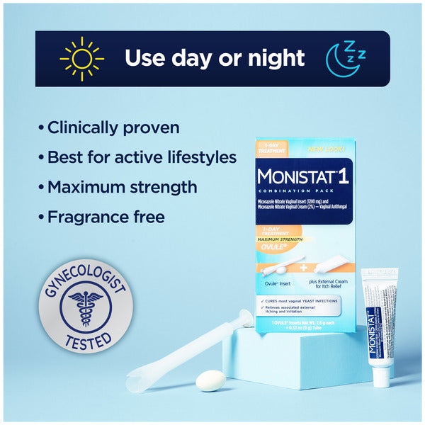 MONISTAT 1-Day Yeast Infection Treatment 1 Ovule Insert & External Itch Cream