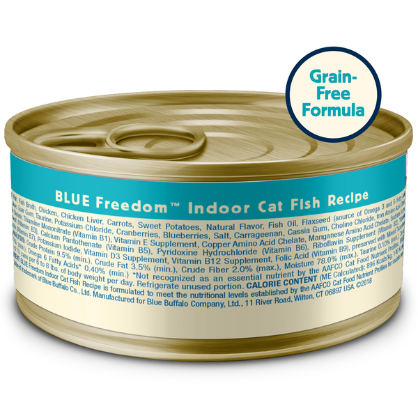Blue Buffalo Freedom Grain Free Natural Adult Pate Wet Cat Food, Indoor Fish