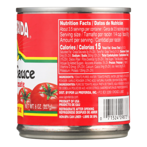 La Preferida Tomato Sauce, Spanish Style (Salsa de Tomate, Estilo Español)