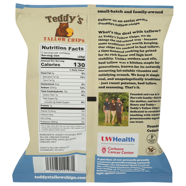 Teddy's Tallow Chips : Potato Chips Cooked In Beef Tallow.
