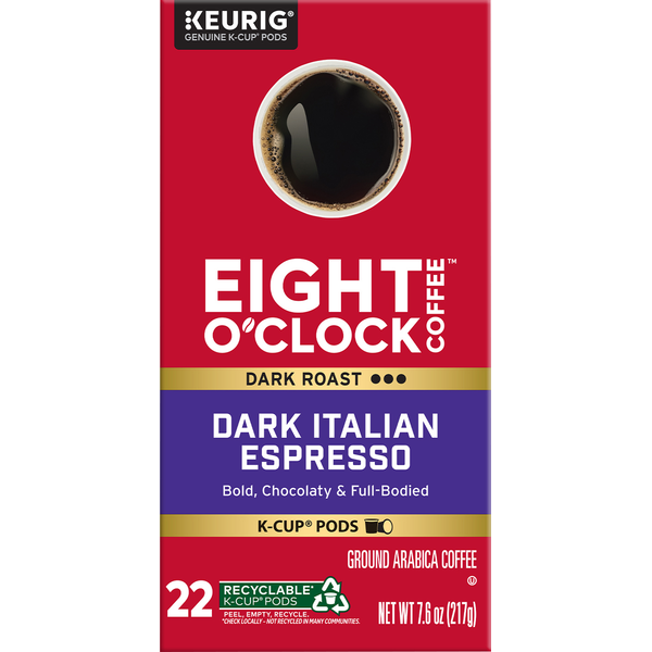 Eight O’Clock K-Cup Pods Ground Arabica Dark Roast Dark Italian Espresso Coffee