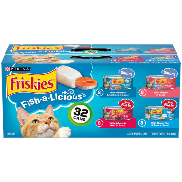 Purina Friskies Wet Cat Food , Fish-A-Licious Shreds, Prime Filets & Tasty Treasures