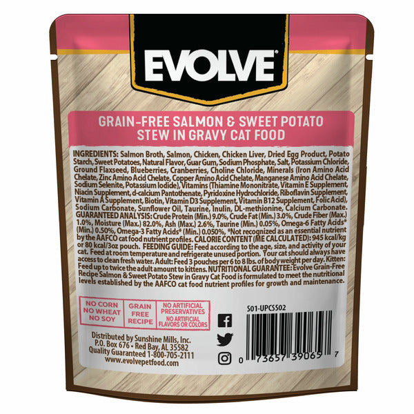 EVOLVE Grain Free Salmon & Sweet Potato Stew in Gravy, Wet Cat Food