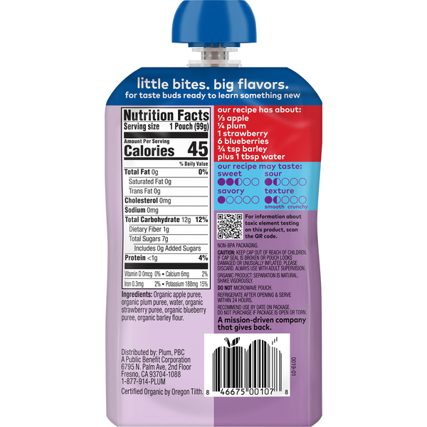 Plum Organics Stage 2 Organic Baby Food Apple, Plum, Berry & Barley