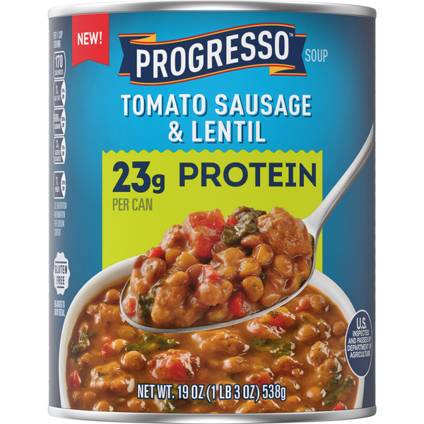 Progresso Protein Tomato Sausage and Lentil Gluten Free Canned Soup