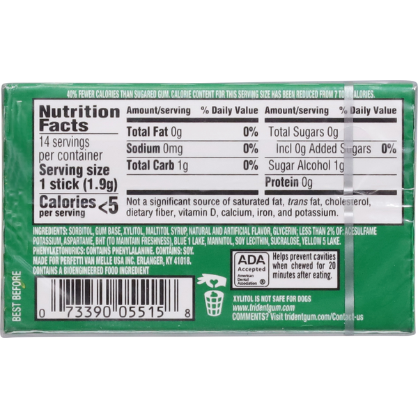 Trident Gum, Sugar Free, Spearmint