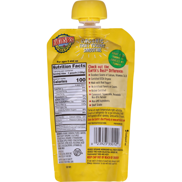 Earth's Best Organic Strawberry Banana Fruit Yogurt Smoothie 4.2 oz