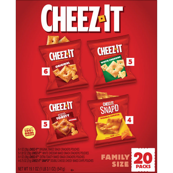 Cheez-It Variety Pack Cheese Crackers, Baked Snack Crackers, Grab n' Go, 20 Count