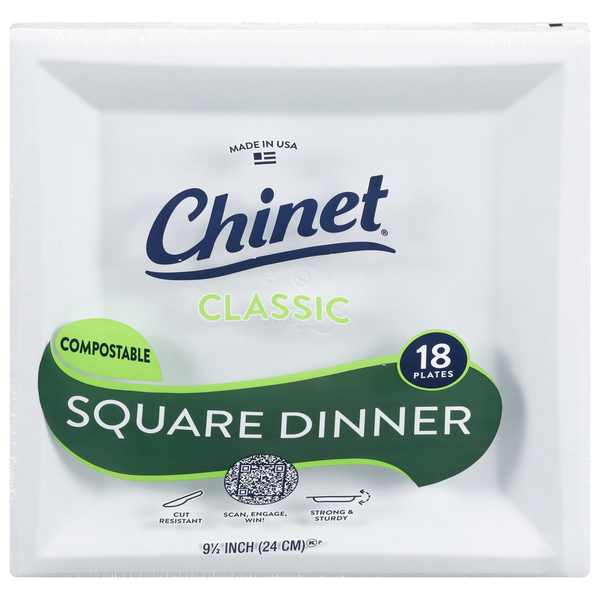 Chinet Classic Compostable Square Dinner 9-1/2 Inch Plates
