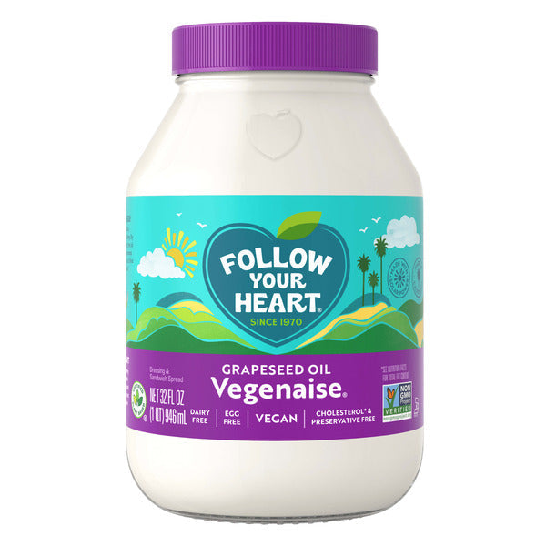 Follow Your Heart Vegenaise Dressing and Sandwich Spread, Grapeseed Oil, Dairy Free, Egg Free Mayo, Sandwich Spread for a Creamy, Tasty Vegan Condiment, 32 FL OZ Jar